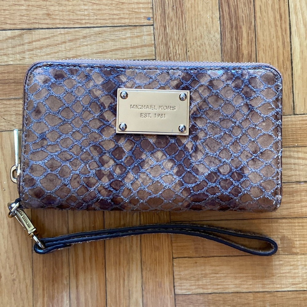 Michael Kors Python Snakeskin Zip Around Wallet Electronic Sands